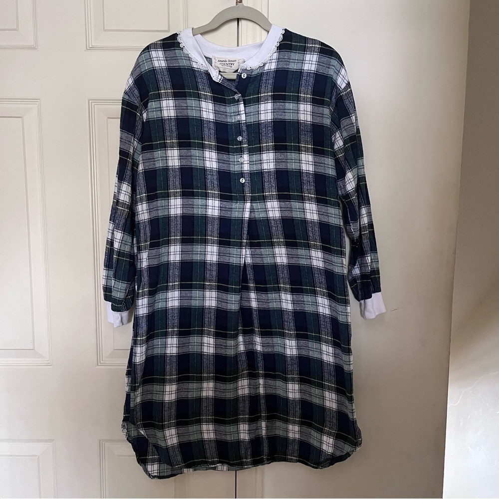 Amanda Stewart Country Women's S 100% Cotton Tartan Plaid Flannel Nightshirt